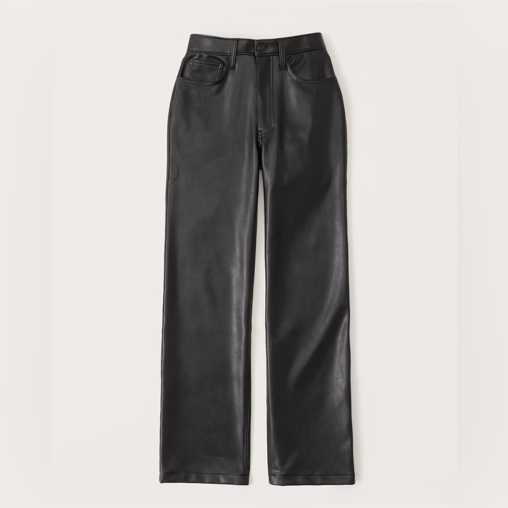 Abercrombie & Fitch Curve Love Wide Leg Black Vegan Leather Trousers